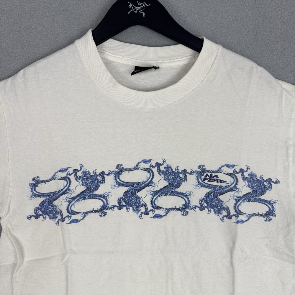 Vintage Y2K No Fear Dragon AOP Graphic T-Shirt Mens Small Grunge Fire Flame Blue